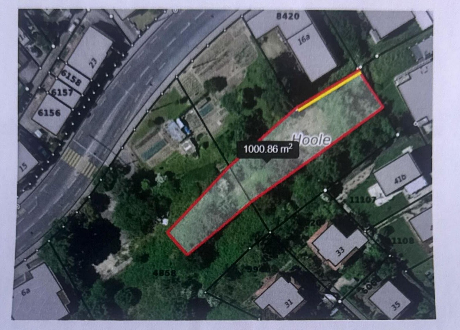 Planbeilage zur Gebrauchsleihevertrag: rot umrandete Fläche «Hoole», 1000.86 m²